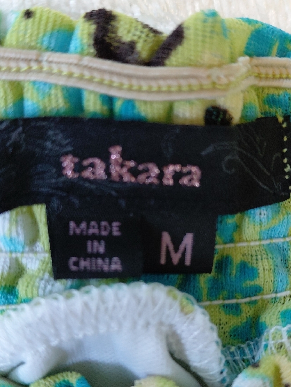 Takara Lime Green and Aqua Floral Ruffled Top - Picture 2 of 5